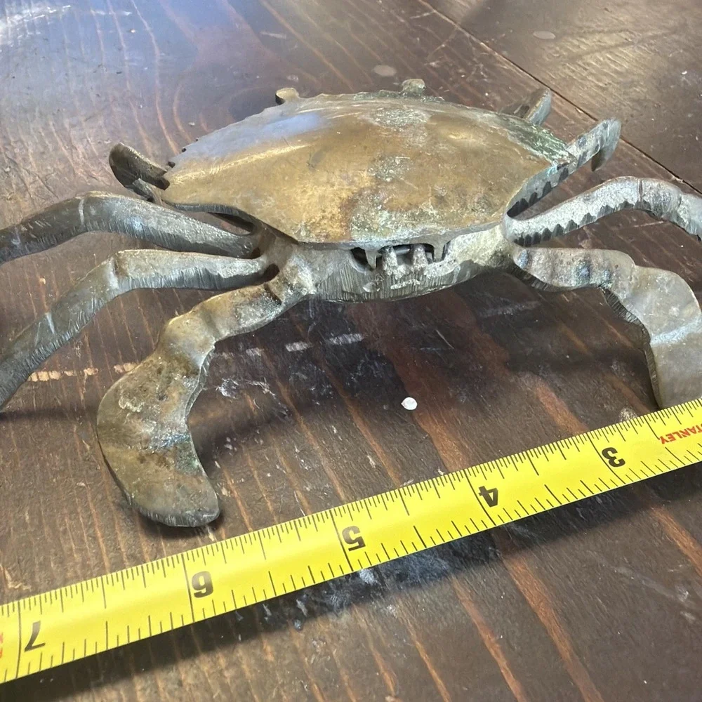 Vintage Mid Century Brass Crab Ashtray/Jewelry keeper Hinged Hide Trinket Box